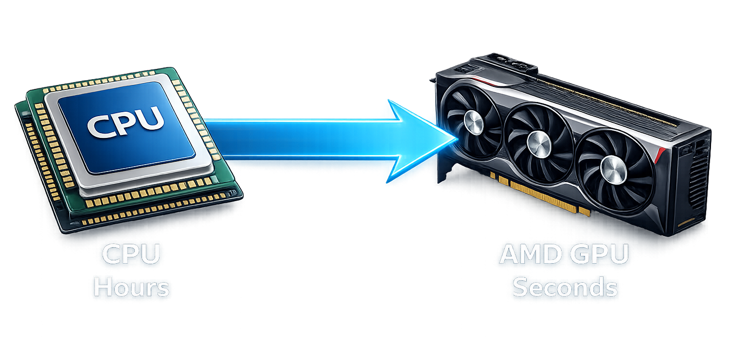 From CPU hours to GPU seconds